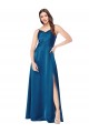 Discount Low Back Spaghetti Straps Silky Satin Peacock Blue Long Evening Dress UK