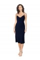 Discount Open Back Spaghetti Straps Silky Satin Dark Navy Midi Length Evening Dress UK