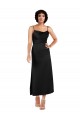 Discount Spaghetti Straps Silky Satin Black Tea Length Wedding Party Dress UK