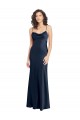 Discount Open Back Cowl Neck Stretch Satin Dark Navy Long Wedding Party Dress UK