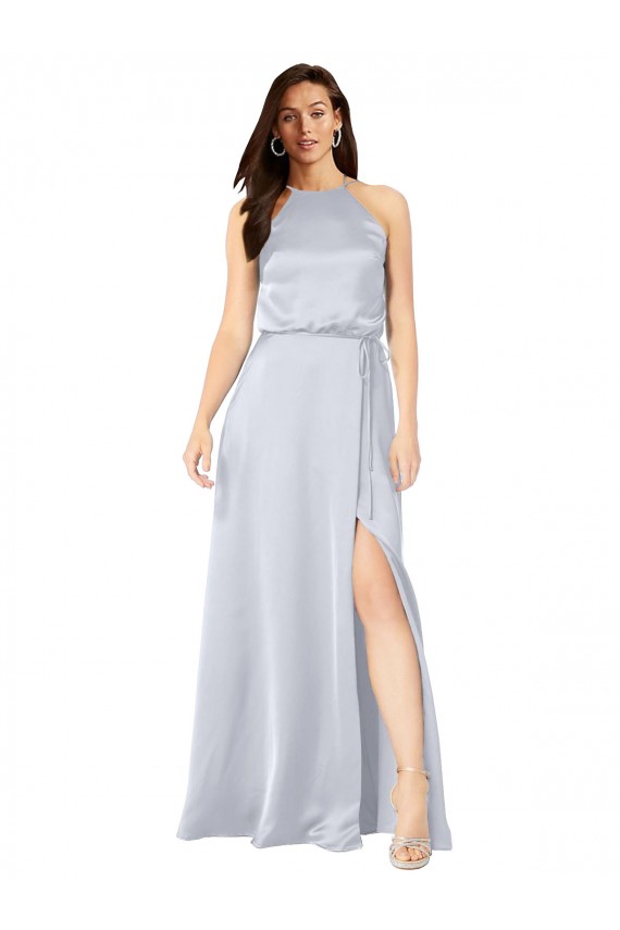 Discount Open Back Halter Neck Silky Satin Fog Long Evening Dress UK