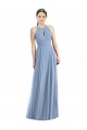 Discount Halter Neck Soft Chiffon Dusty Blue Long Maxi Evening Dresses UK