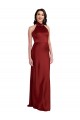 Discount Open Back Halter Neck Stretch Satin Burgundy Long Evening Dress UK