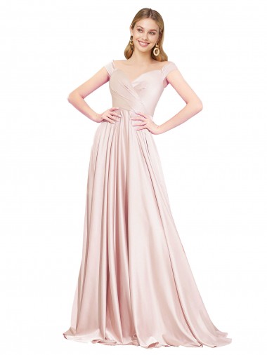Discount Off the Shoulder Satin Pink Long Evening Dresses UK