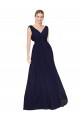 Discount V-Neck Soft Chiffon Dark Navy Long Wedding Guest Dress UK