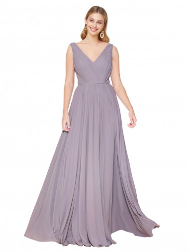 Discount V-Back V-Neck Soft Chiffon Dusty Rose Long Evening Dress UK