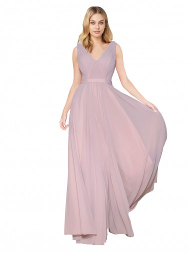 Discount V-Back V-Neck Soft Chiffon Primrose Long Evening Dress UK
