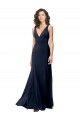 Discount V-Back V-Neck Stretch Crepe Dark Navy Long Evening Dress UK
