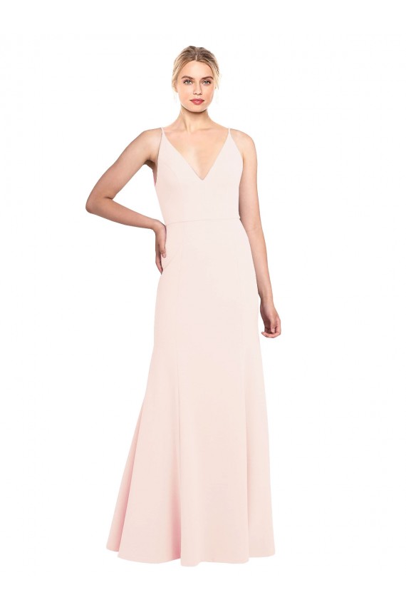 Discount V-Back V-Neck Stretch Crepe Pink Long Evening Dress UK