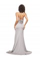 Discount Low Back High Neck Stretch Satin Sweep Train Evening Dresses UK