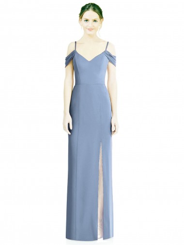 Discount Open Back Off the Shoulder Soft Chiffon Dusty Blue Long Evening Dress UK