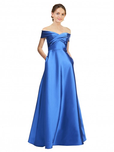 Discount Off the Shoulder Satin Long Evening Dresses UK