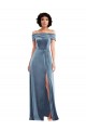 Discount Off the Shoulder Stretch Velvet Dusty Blue Long Maxi Evening Dress UK