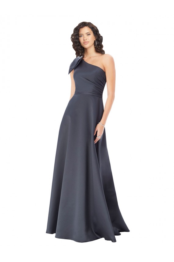 Discount One Shoulder Satin Slate Grey Long Evening Dress UK