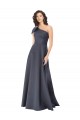 Discount One Shoulder Satin Slate Grey Long Evening Dress UK