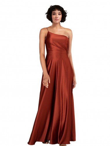 Discount One Shoulder Silky Satin Burnt Orange Long Evening Dress UK