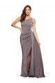 Discount One Shoulder Silky Satin Slate Grey Long Evening Dress UK