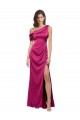 Discount One Shoulder Stretch Satin Fuchsia Long Evening Dress UK
