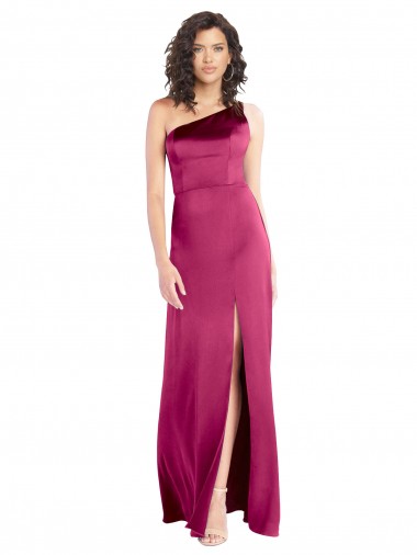 Discount Open Back One Shoulder Stretch Satin Fuchsia Long Evening Dress UK