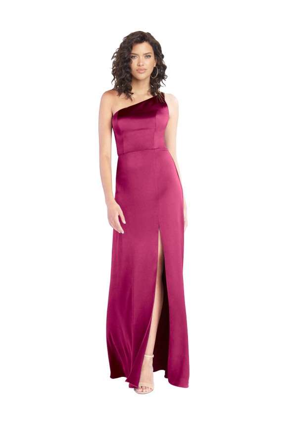 Discount Open Back One Shoulder Stretch Satin Fuchsia Long Evening Dress UK