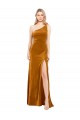 Discount One Shoulder Stretch Velvet Gold Long Evening Dress UK