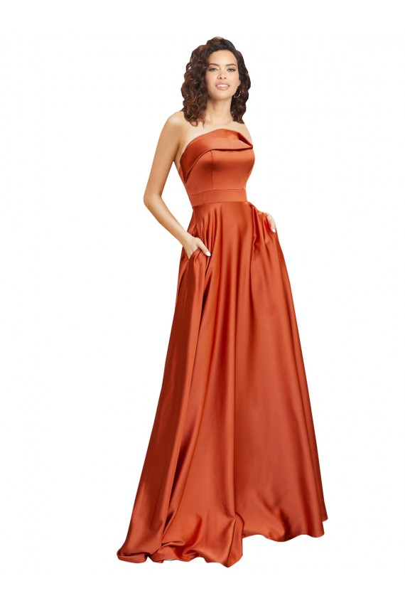 Discount Low Back Round Neck Silky Satin Burnt Orange Sweep Train Evening Dress UK