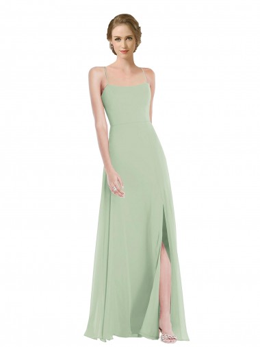Discount Open Back Scoop Neck Soft Chiffon Sage Long Maxi Wedding Party Dress UK