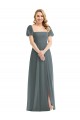 Discount Square Neck Soft Chiffon Slate Grey Long Maxi Evening Dress UK
