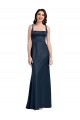 Discount Low Back Square Neck Stretch Satin Dark Navy Long Bridal Party Dress UK