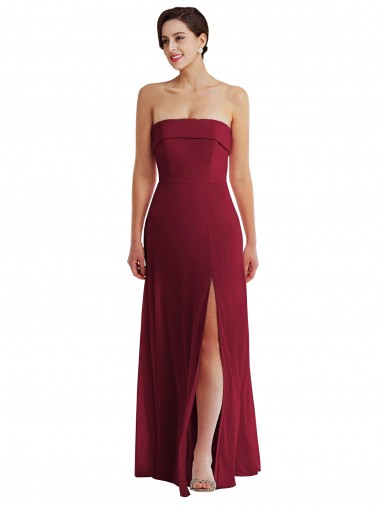 Discount Low Back Strapless Soft Chiffon Burgundy Long Maxi Evening Dress UK