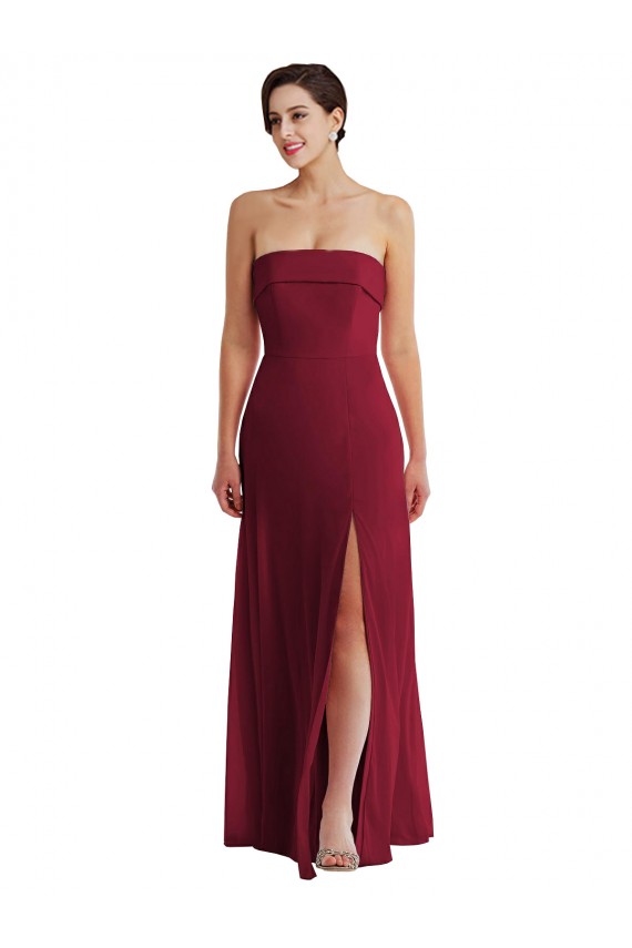 Discount Low Back Strapless Soft Chiffon Burgundy Long Maxi Evening Dress UK