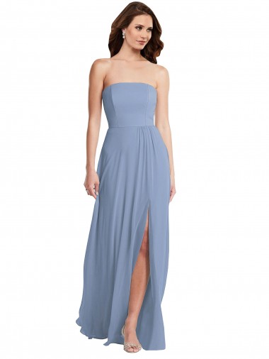 Discount Strapless Soft Chiffon Dusty Blue Long Maxi Wedding Party Dress UK