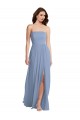 Discount Strapless Soft Chiffon Dusty Blue Long Maxi Wedding Party Dress UK