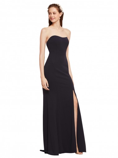 Discount Low Back Strapless Stretch Crepe Dark Navy Long Bridal Party Dress UK