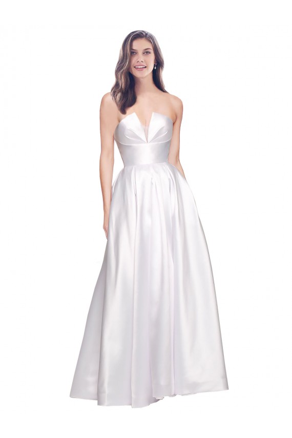Discount Low Back Strapless Stretch Satin White Long Evening Dress UK