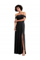 Discount Off the Shoulder Stretch Velvet Black Sleeveless Long Evening Dress UK