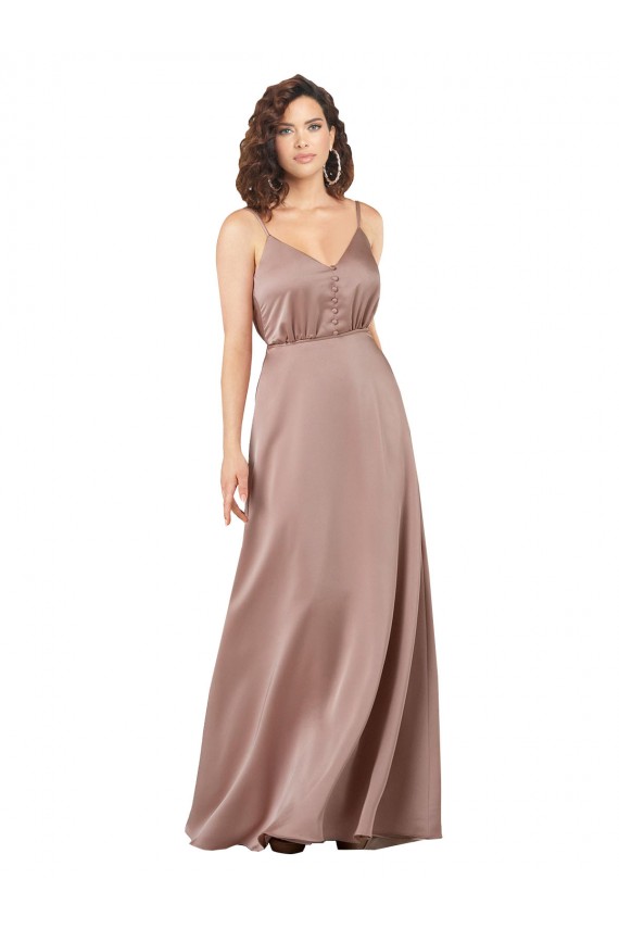 Discount V-Neck Silky Satin Dusty Pink Long Wedding Party Dress UK