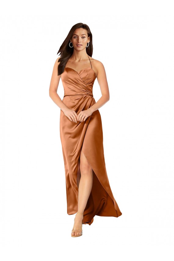 Discount Low Back Spaghetti Straps Silky Satin Orange Sleeveless Long Evening Dress UK