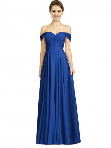 Discount Off the Shoulder Soft Chiffon Royal Blue Long Maxi Evening Dress UK