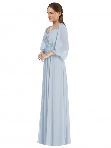Discount Off the Shoulder Soft Chiffon Sea Glass Long Evening Dress UK