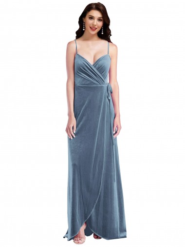Discount Low Back Sweetheart Stretch Velvet Dusty Blue Long Maxi Evening Dress UK