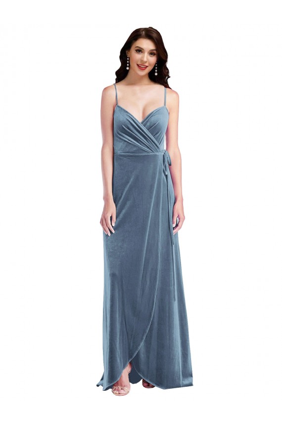 Discount Low Back Sweetheart Stretch Velvet Dusty Blue Long Maxi Evening Dress UK