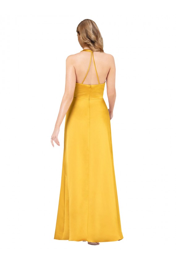 Discount Open Back V-Neck Silky Satin Long Evening Dress UK