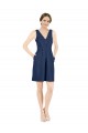 Discount Open Back V-Neck Satin Dark Navy Knee Length Evening Dress UK