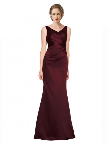 Discount Low Back V-Neck Luxe Satin Burgundy Long Evening Dress UK