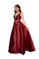 Discount V-Back V-Neck Satin Burgundy Long Plus Size Evening Dress UK