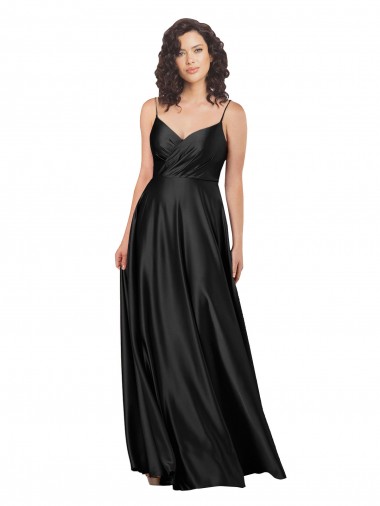 Discount Low Back V-Neck Silky Satin Black Long Wedding Party Dress UK