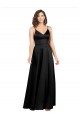 Discount V-Back V-Neck Silky Satin Black Long Evening Gown UK