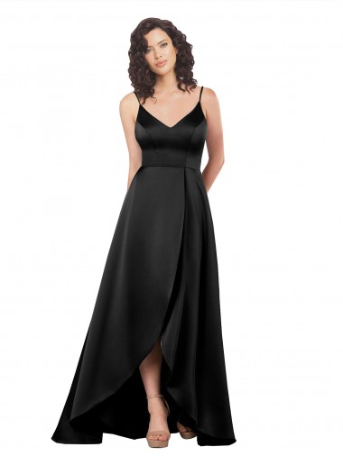 Discount V-Back V-Neck Silky Satin Black Long Wedding Party Dress UK