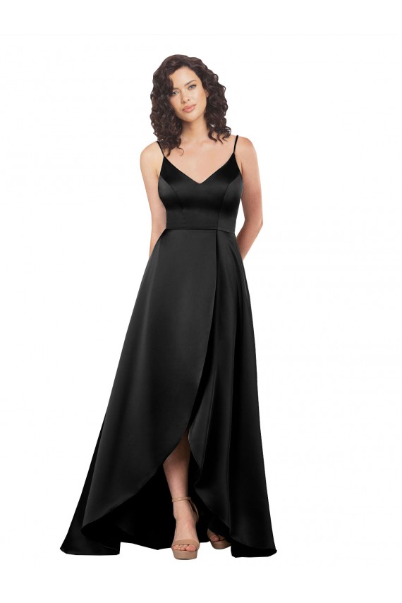 Discount V-Back V-Neck Silky Satin Black Long Wedding Party Dress UK